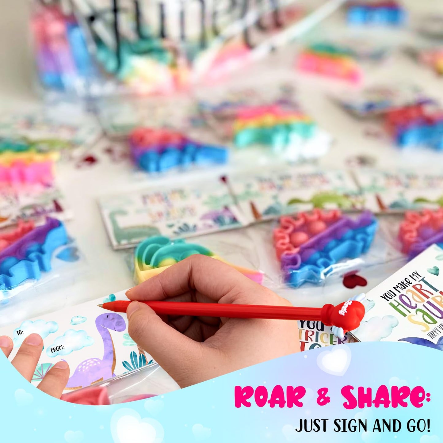 Funeta 30 Pack Valentines for kids Class - Dinosaur Valentines Pop It Toys - Valentines Day Cards for kids School Classroom Exchange -Teacher Valentines Day Gifts for Kids Party Favors