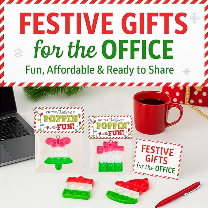 Christmas Pop-It Toys Bulk Pack, Holiday Student Gifts from Teacher, Goody Bag Stuffers, Office Party Favors
