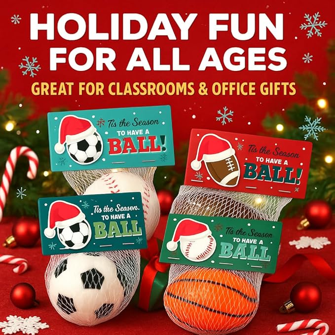 Christmas Sports Stress Ball Party Favors, Bulk Pack for Students, Holiday Goody Bag Stuffers, Office Gift Exchange