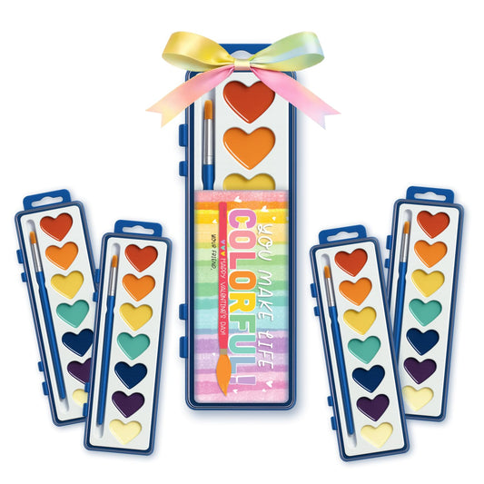 30 Pack Kids Valentines Day Gifts – Watercolor Paint Sets with Gift Tags & Ribbon, Classroom Valentines for Kids School, Preschool Valentine Cards for Class Exchange