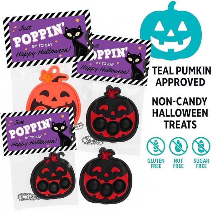 Halloween Party Favors for Kids – 30 Pack Pop It Fidget Toys Bulk, Fun Spooky Pumpkin Design, Non-Candy Teal Pumpkin Treats, Trick-or-Treater Gifts, Classroom Goodie Bag Fillers