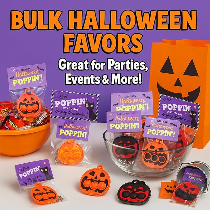 Halloween Party Favors for Kids – 30 Pack Pop It Fidget Toys Bulk, Fun Spooky Pumpkin Design, Non-Candy Teal Pumpkin Treats, Trick-or-Treater Gifts, Classroom Goodie Bag Fillers