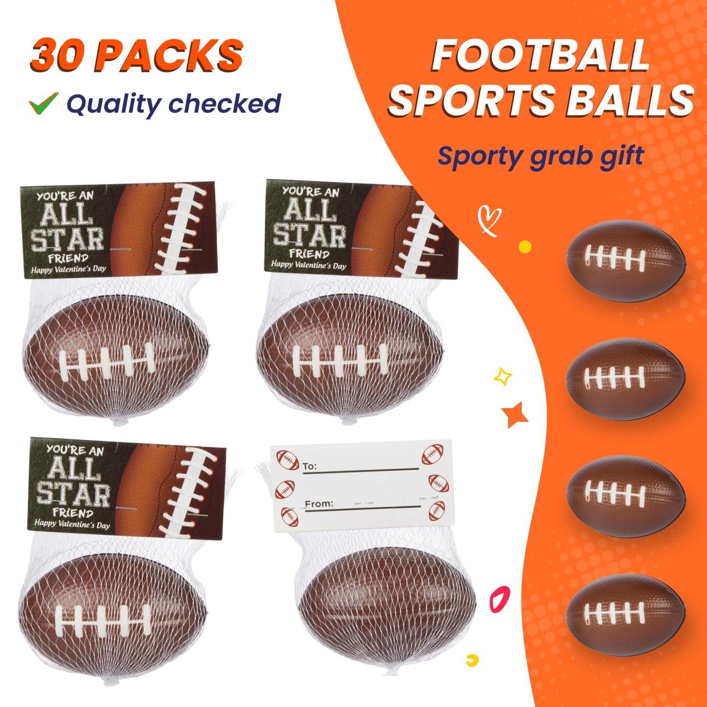 Funeta Football Sports Ball Valentines - Valentine's Day Cards for Kids' School Classroom - Valentine's Day Gifts for Kids Class Exchange