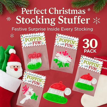 Christmas Pop-It Toys Bulk Pack, Holiday Student Gifts from Teacher, Goody Bag Stuffers, Office Party Favors