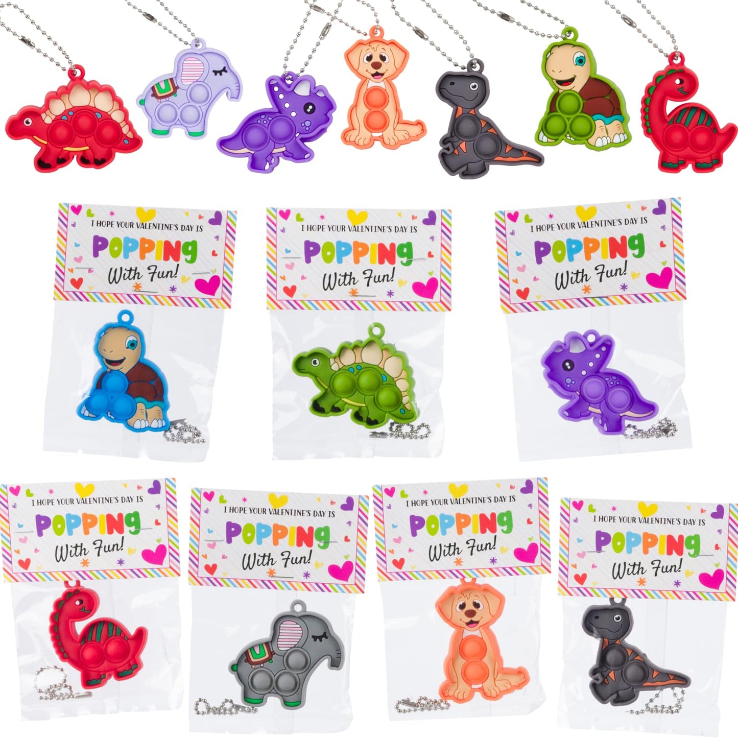 Funeta Valentine's Day Gifts for Kids - 30 Pack Animal Valentine's Pop Its Fidget Toys - Valentine's Day Cards for Kid School Classroom - Valentines for Kids Class Exchange
