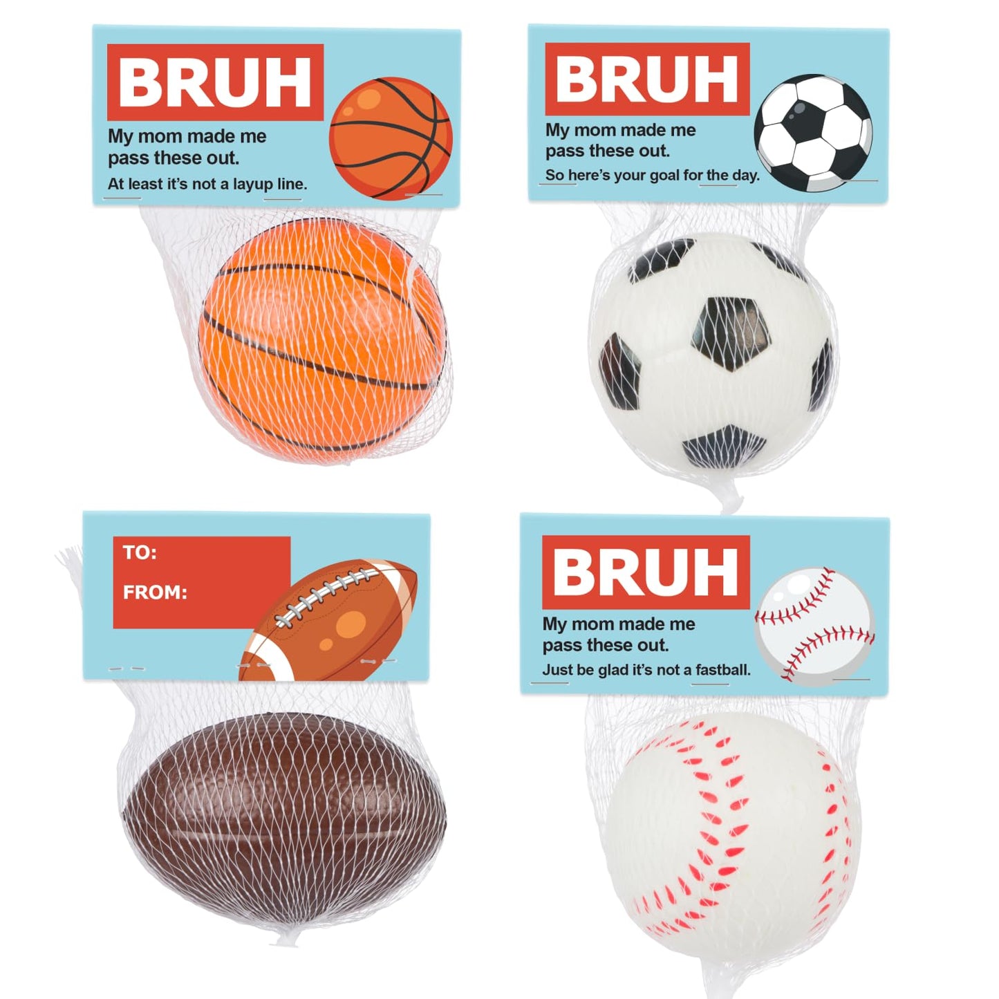 Funeta Bruh Cards for Tweens & Teens – 30 Sports Stress Balls, Funny Classroom Rewards, Middle School Party Favors, Non-Candy Bulk Toys, Prize Box & Goodie Bag Stuffers
