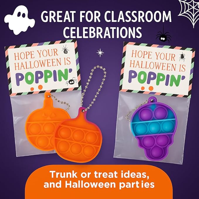 Halloween Party Favors for Kids , 30 packs Pop it fidget Toys, School Classroom Favors Goodie Bag Fillers, Bulk Gifts for Kids, Treats Non Candy, Teal Pumpkin Project