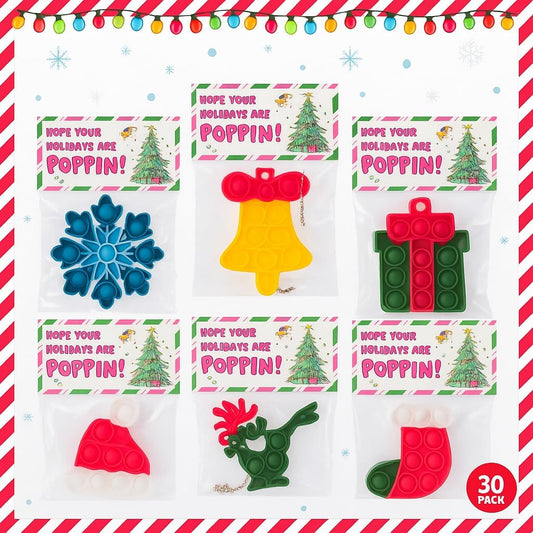 30 Pack Bulk for Students, Christmas Pop It Fidget Toys, for Kids Classroom, Prizes, Stocking Stuffers, Office Gifts, and popit Party Favors - Goody Bag Stuffers and Christmas Goodies