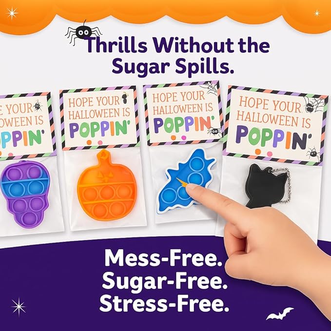 Halloween Party Favors for Kids , 30 packs Pop it fidget Toys, School Classroom Favors Goodie Bag Fillers, Bulk Gifts for Kids, Treats Non Candy, Teal Pumpkin Project