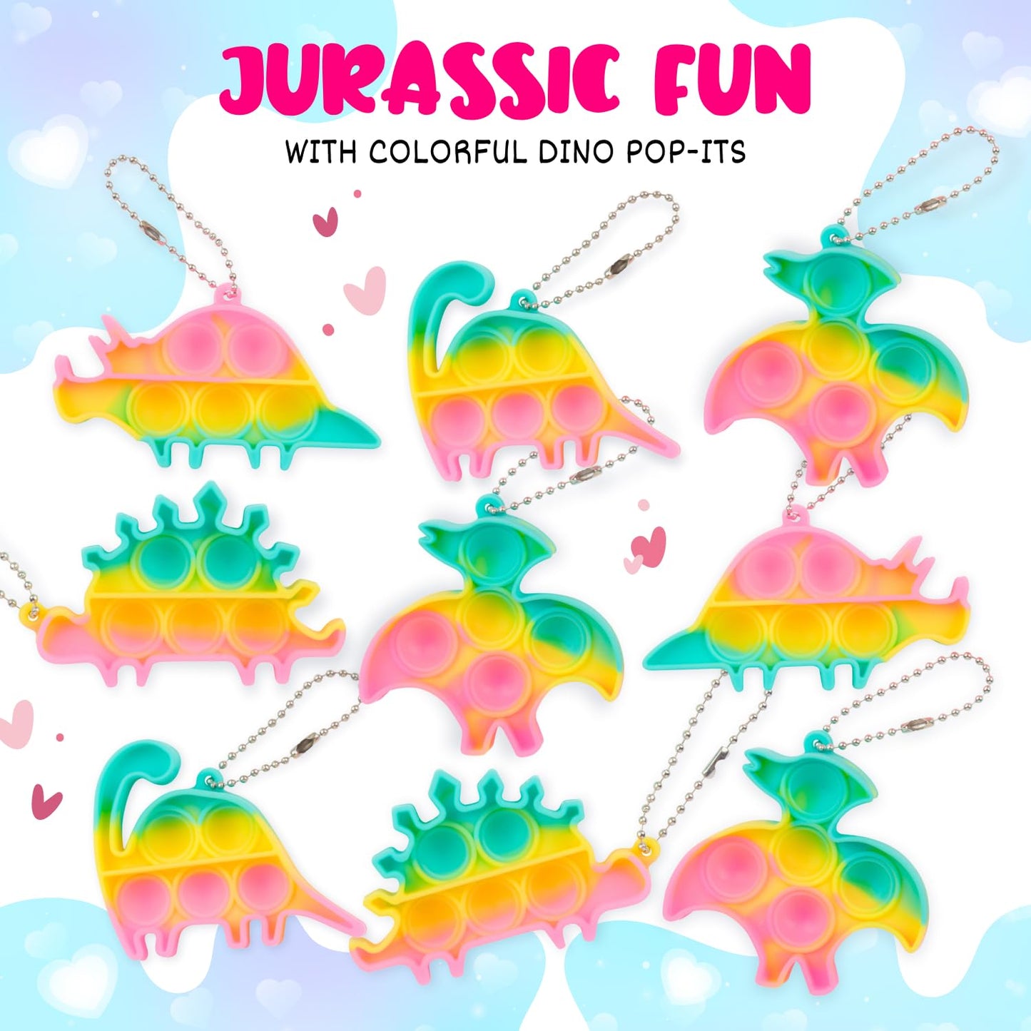 Funeta 30 Pack Valentines for kids Class - Dinosaur Valentines Pop It Toys - Valentines Day Cards for kids School Classroom Exchange -Teacher Valentines Day Gifts for Kids Party Favors