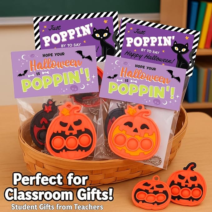 Halloween Party Favors for Kids – 30 Pack Pop It Fidget Toys Bulk, Fun Spooky Pumpkin Design, Non-Candy Teal Pumpkin Treats, Trick-or-Treater Gifts, Classroom Goodie Bag Fillers