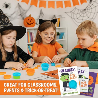 Play Dough Halloween Party Favors for Kids – 30 Pack Non-Candy Gifts with Playdough and Classroom Exchange Cards, Trick-or-Treat Toys for Toddlers, Boys, and Girls, Teal Pumpkin Approved