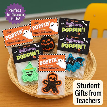 Halloween Party Favors for Kids – 30 Pack Pop It Fidget Toys Bulk, Fun Spooky Designs, Non-Candy Teal Pumpkin Treats, Trick-or-Treat Handouts, Classroom Goodie Bag Fillers