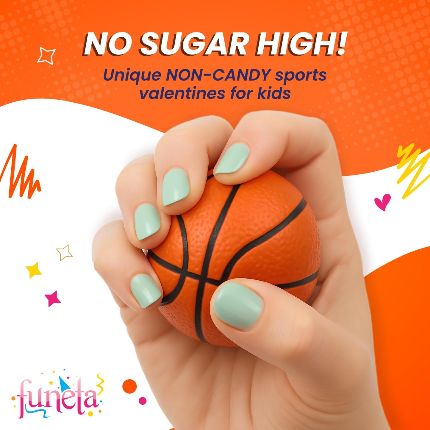 Funeta Basketball Sports Stress Ball Valentines - Valentine's Day Cards for Kids' School Classroom - Valentine's Day Gifts for Kids Class Exchange