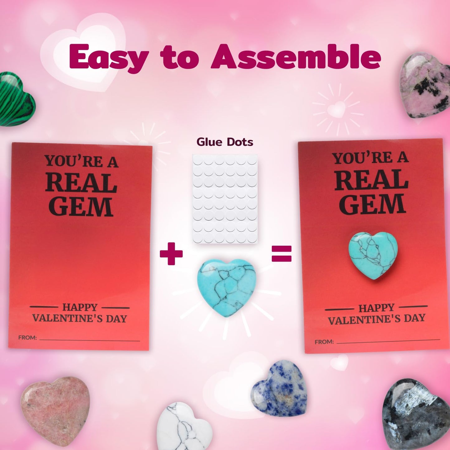 Funeta Valentines Day Gifts for kids Classroom - 30 Pack Heart Shape Crystals- Valentines Day Cards for kids School Class Gift Exchange- Boys, Girls, Toddlers, Party Favors