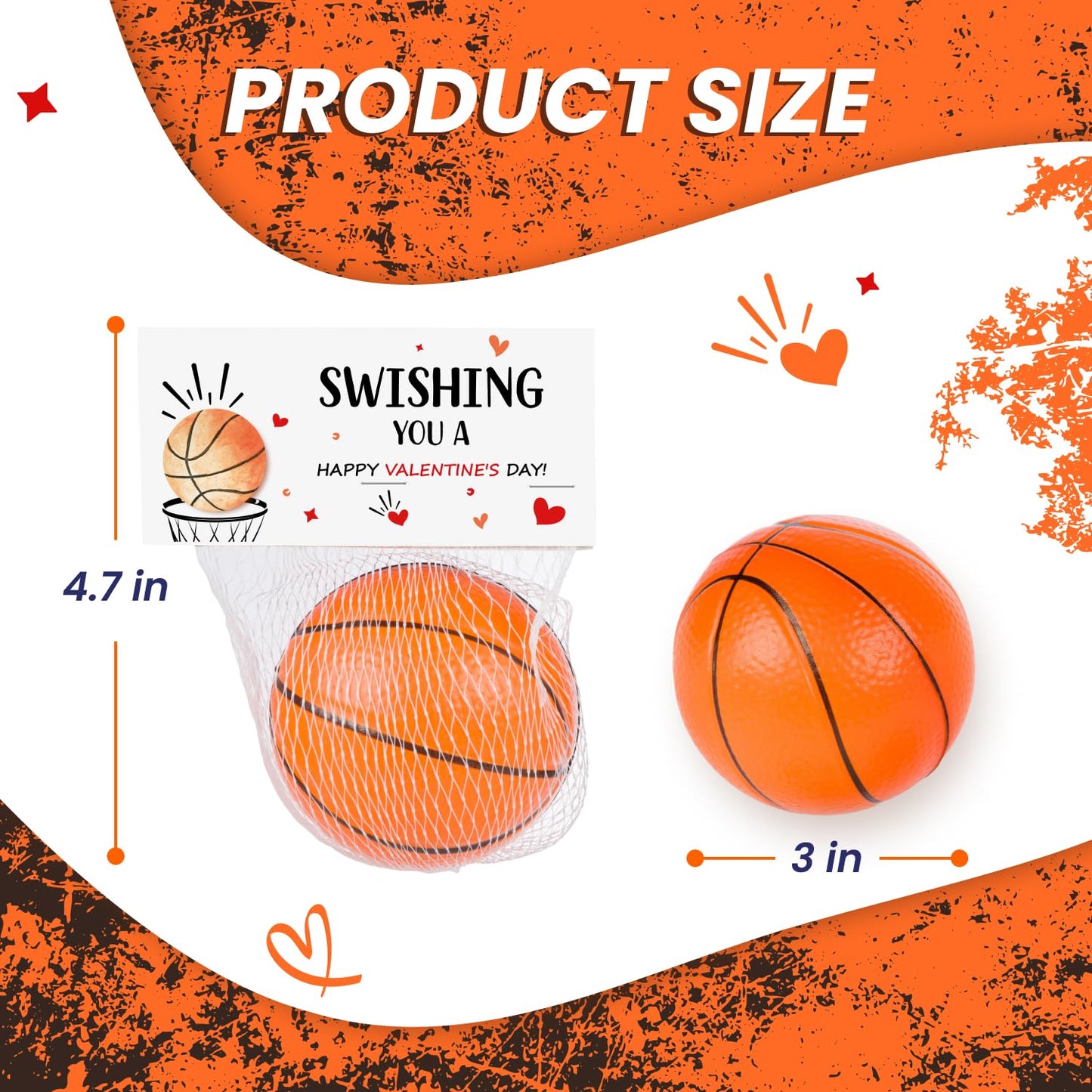 Funeta 30 Sports Basketball Stress Balls - Valentine's Day Cards for Kids School Classroom - Valentine's Day Gifts for Kids Class Exchange