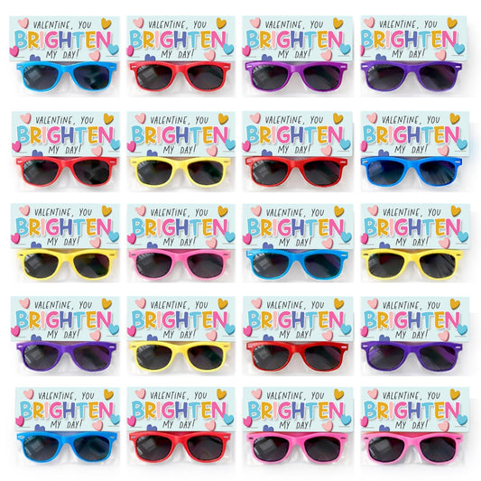 Funeta Kids Valentine's Day Sunglasses with Cards, 30 Pack, Classroom Exchange Party Favors, Assorted Colors