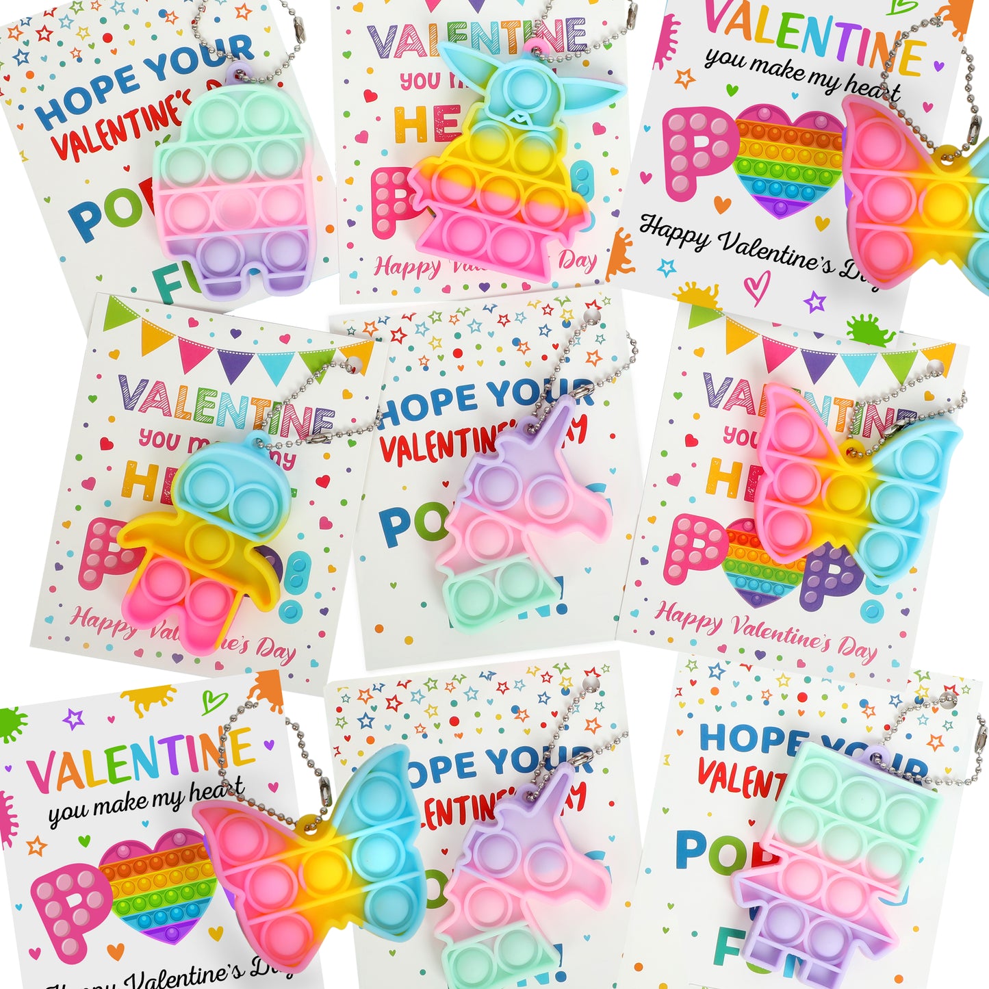 Funeta Valentines Pop Its for Kids Classroom Valentines Exchange, 30 Pack Fidget Valentines Day Cards