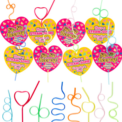 30 Crazy Straws and 30 Valentine's Day Cards for Kids' School Classroom Valentine's Exchange