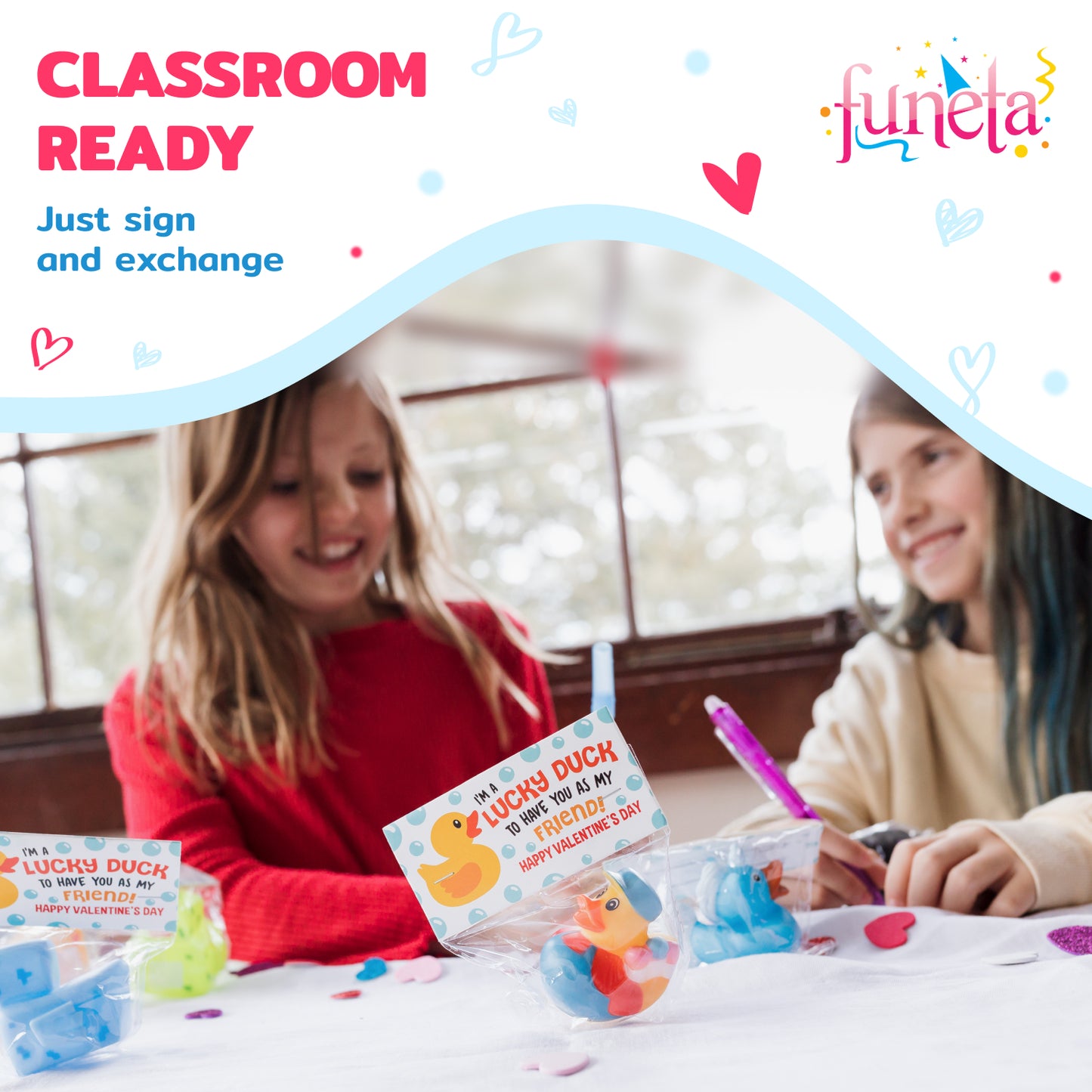 30 Exchange-Ready rubber ducks and Valentine's Day Cards for Kids' School Classroom