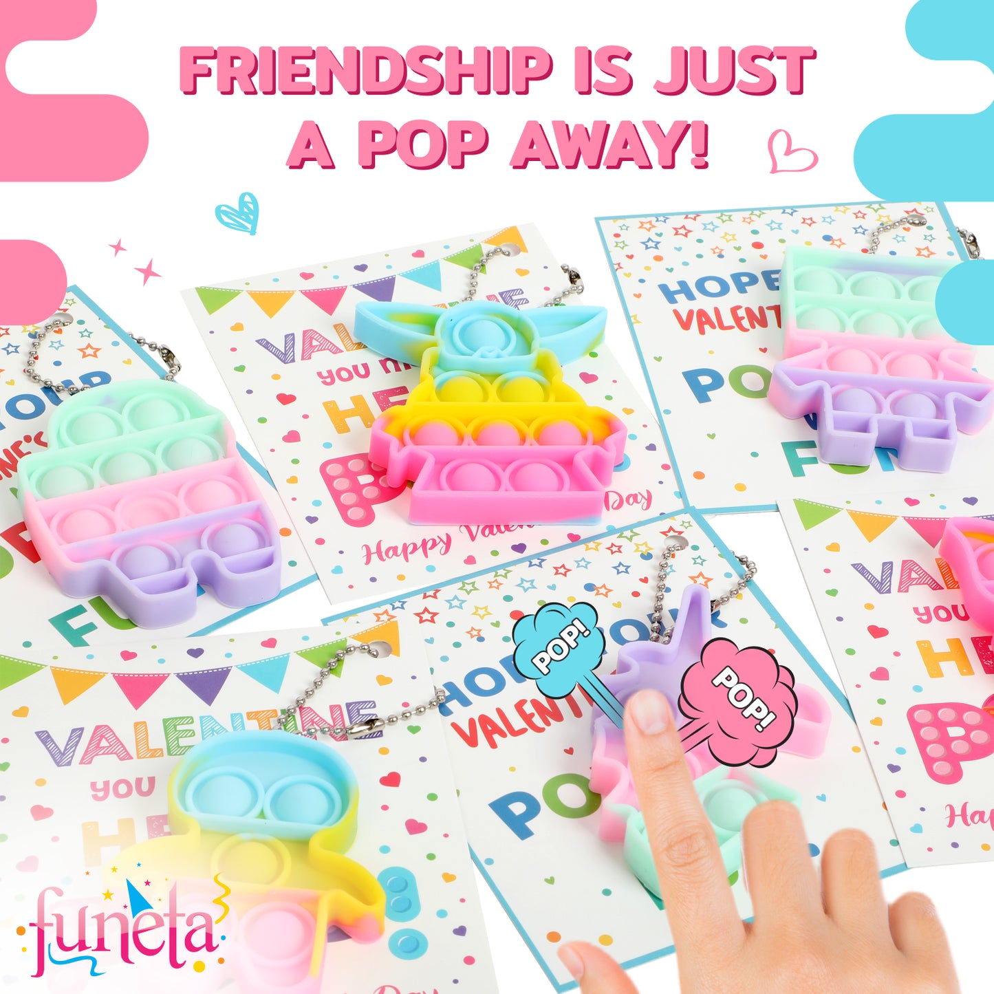 Funeta Valentines Pop Its for Kids Classroom Valentines Exchange, 30 Pack Fidget Valentines Day Cards