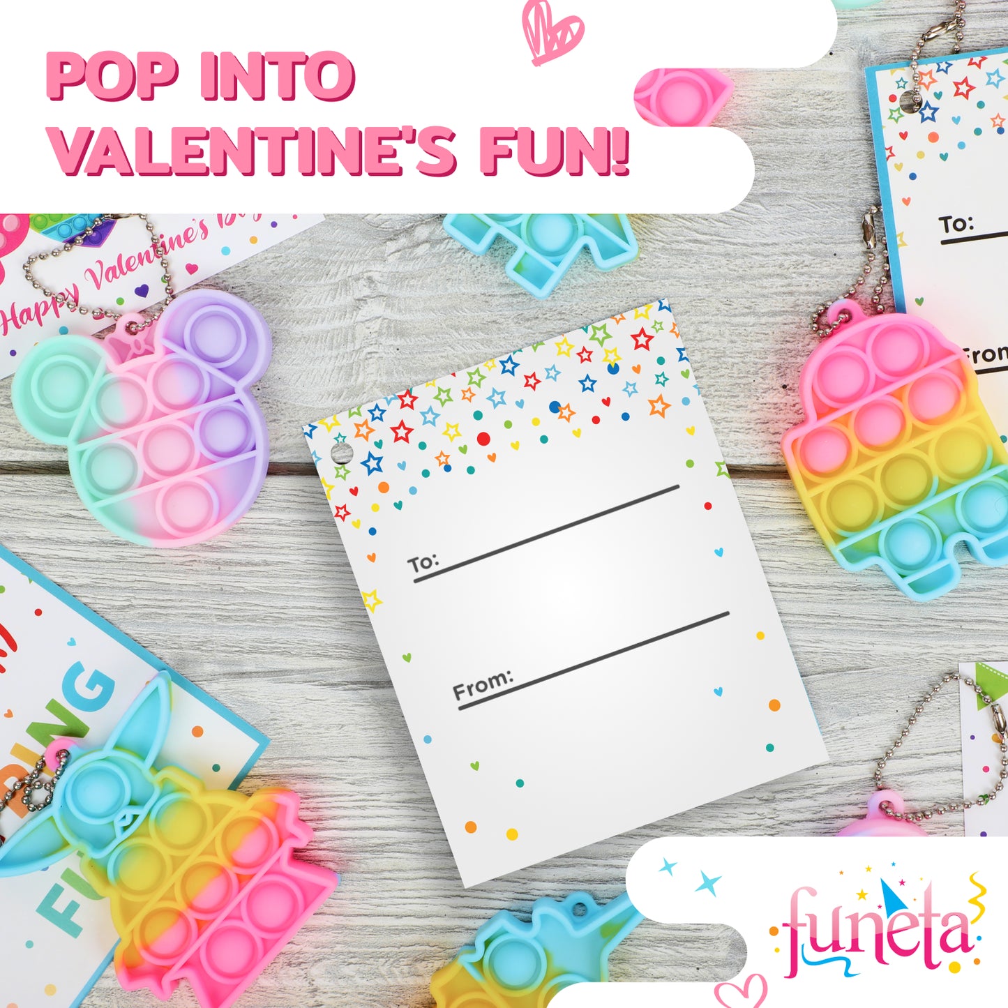 Funeta Valentines Pop Its for Kids Classroom Valentines Exchange, 30 Pack Fidget Valentines Day Cards