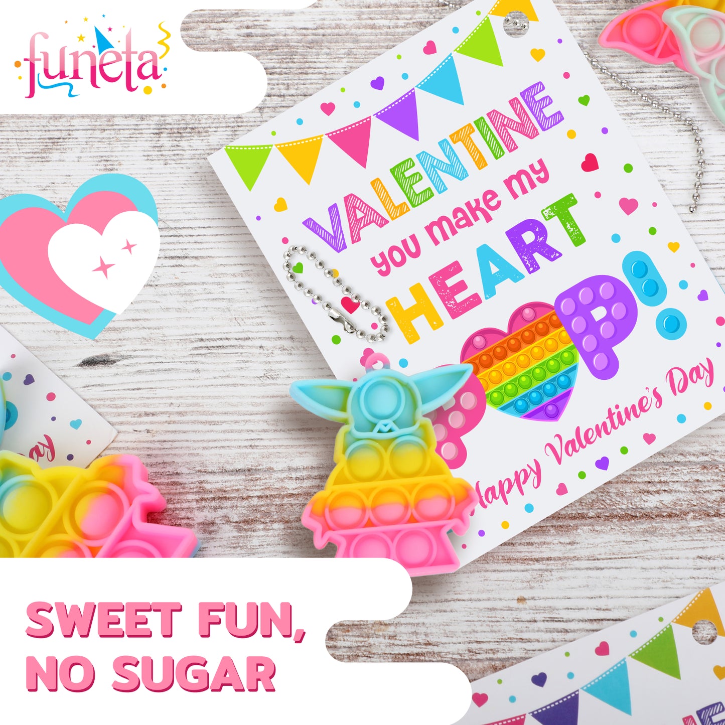 Funeta Valentines Pop Its for Kids Classroom Valentines Exchange, 30 Pack Fidget Valentines Day Cards