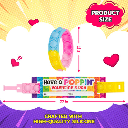 Funeta 30 Pop it Friendship Bracelets - kids Valentine's Day Cards for Kids' School Classroom