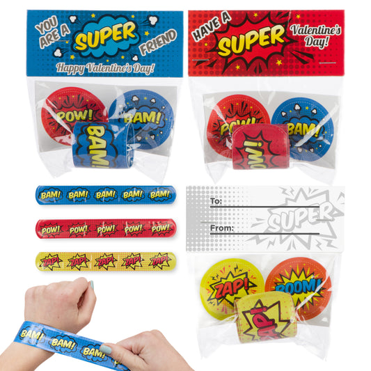 30 Superhero Valentines Slap Bracelets for Kids - Valentine's Day Cards for Kids' School Classroom