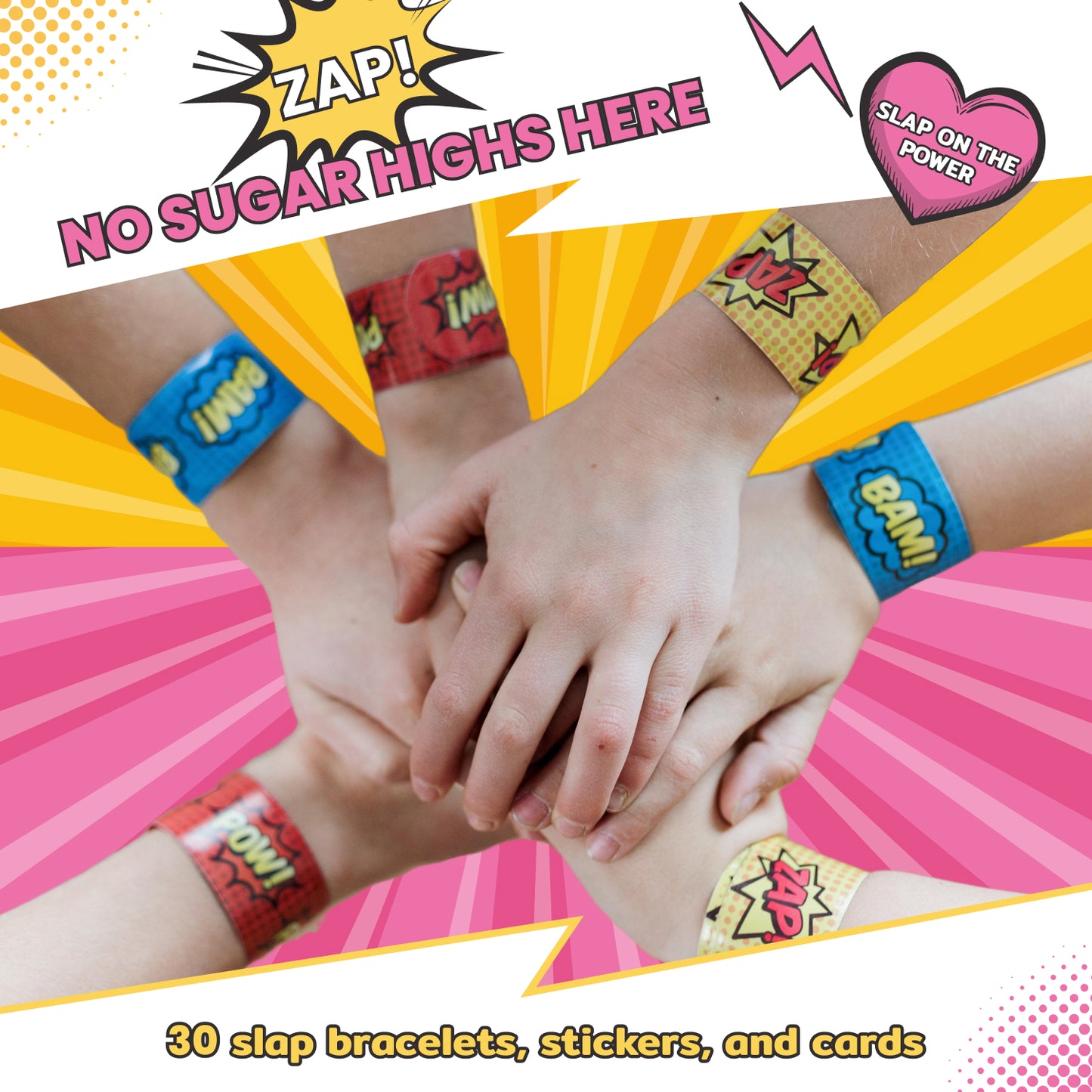 30 Superhero Valentines Slap Bracelets for Kids - Valentine's Day Cards for Kids' School Classroom