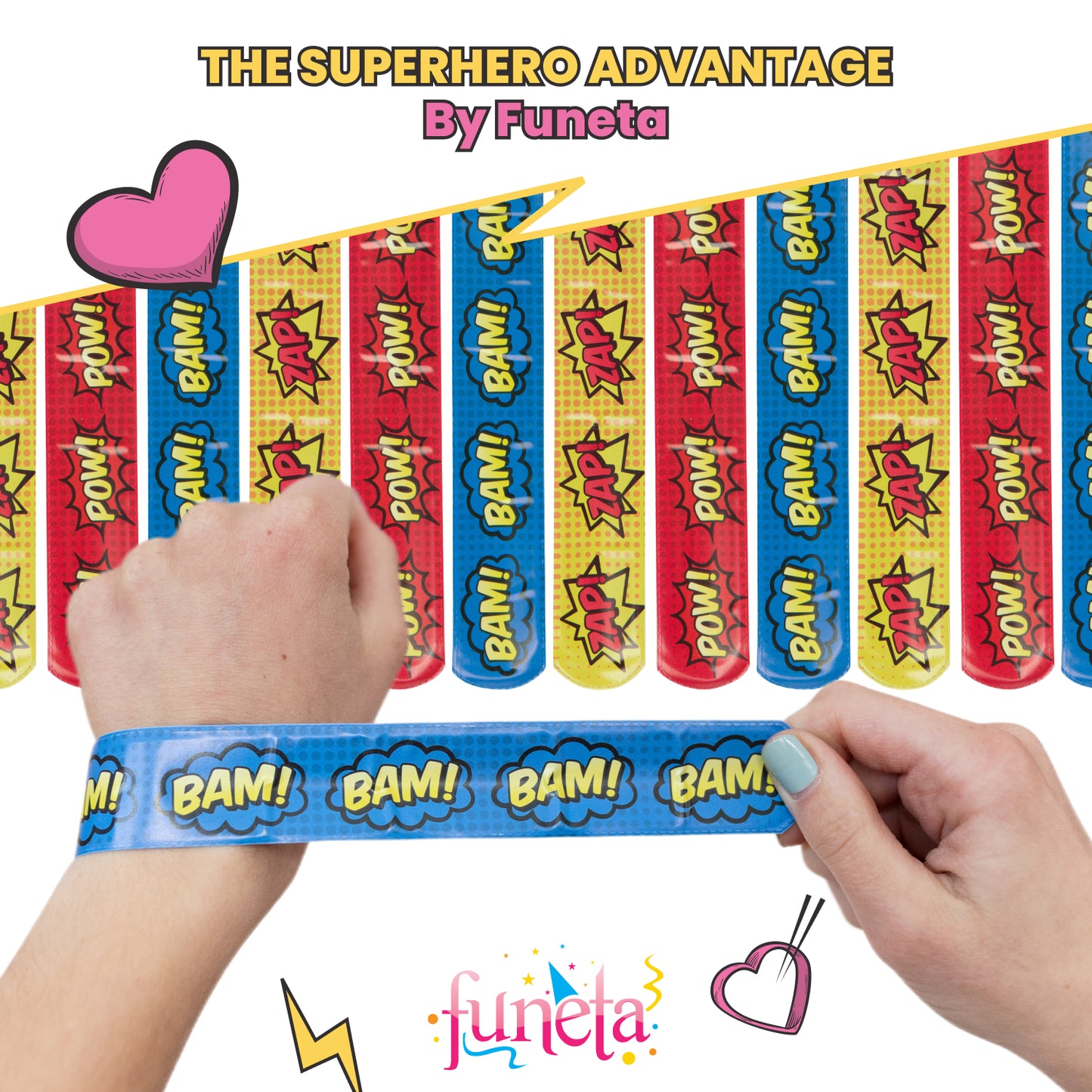 30 Superhero Valentines Slap Bracelets for Kids - Valentine's Day Cards for Kids' School Classroom