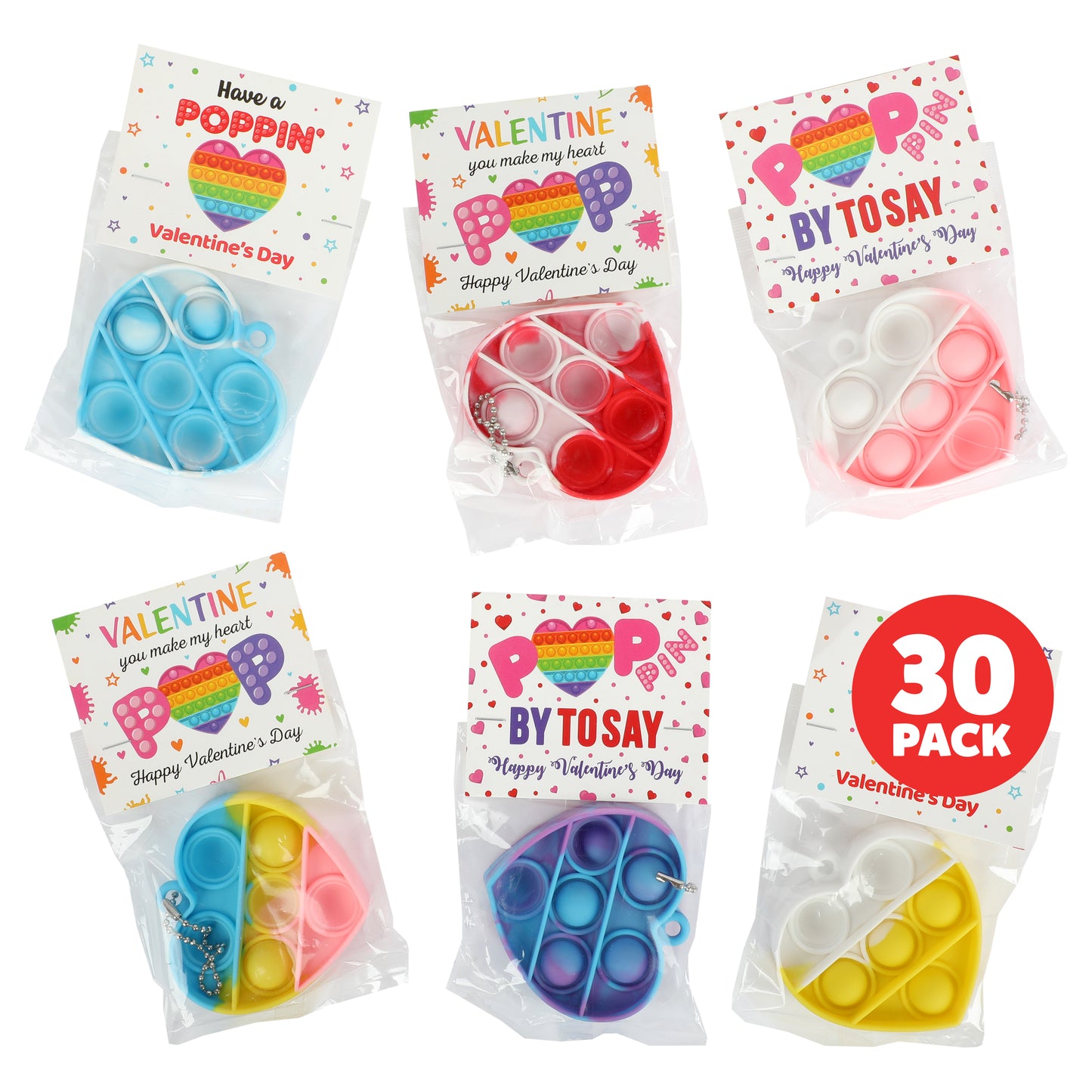 Funeta 30-Pack Kids Valentines Day Cards for kids School class with Fidget, Heart Popits and Cards