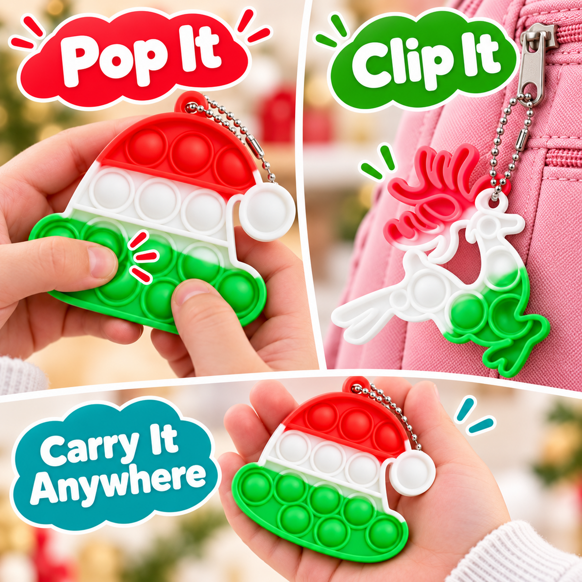 Funeta Christmas Pop-It keychain toy pop clip and carry
