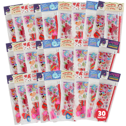 Funeta 30 Pack Valentines Day Stationery, Kids Class Party Favor Cards Set and Gifts for School Classmates