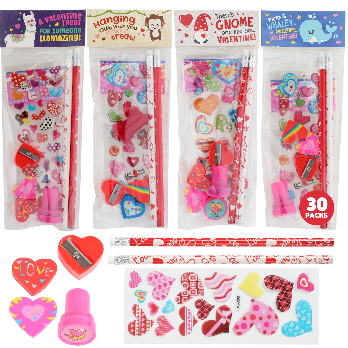 Funeta 30 Pack Valentines Day Stationery, Kids Class Party Favor Cards Set and Gifts for School Classmates