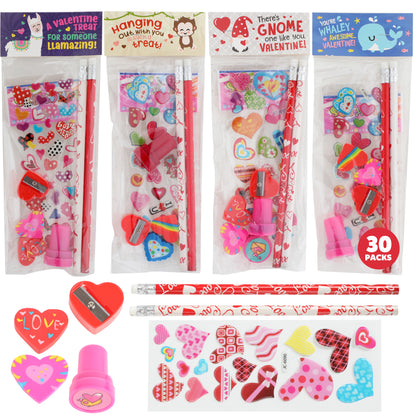 Funeta 30 Pack Valentines Day Stationery, Kids Class Party Favor Cards Set and Gifts for School Classmates